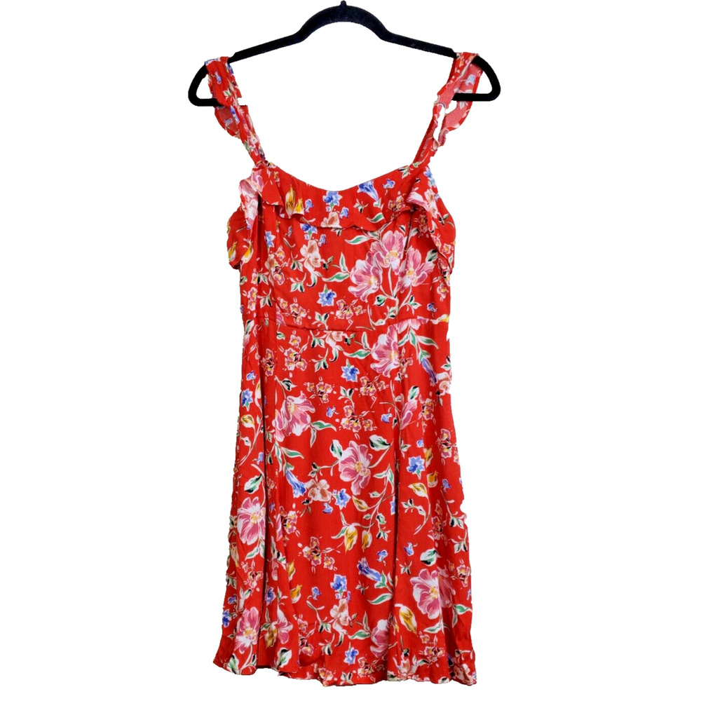 ASTR Womens Small Dress Red Floral Ruffle Mini Viscose REVOLVE Romantic Feminine